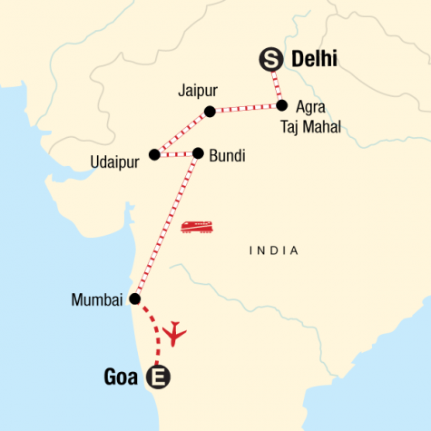West Coast India & Rajasthan by Rail - Tour Map
