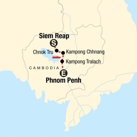 Mekong River Adventure – Phnom Penh to Siem Reap - Tour Map
