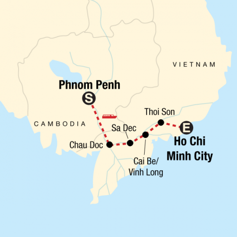 Mekong River Adventure – Phnom Penh to Ho Chi Minh City - Tour Map