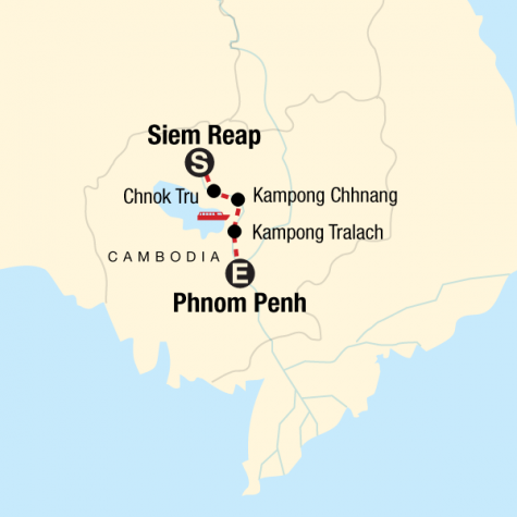 Mekong River Adventure – Siem Reap to Phnom Penh - Tour Map