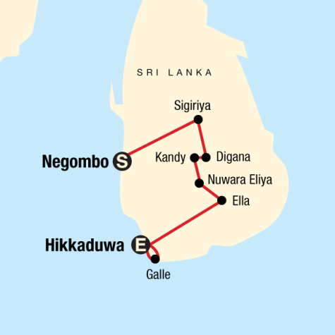 Sri Lanka on a Shoestring - Tour Map