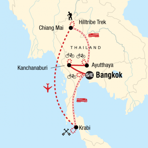Thailand Hike, Bike & Kayak - Tour Map