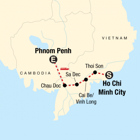 Mekong River Adventure – Ho Chi Minh City to Phnom Penh - Tour Map