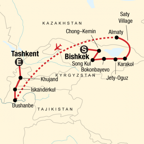 Best of Kyrgyzstan and Tajikistan - Tour Map