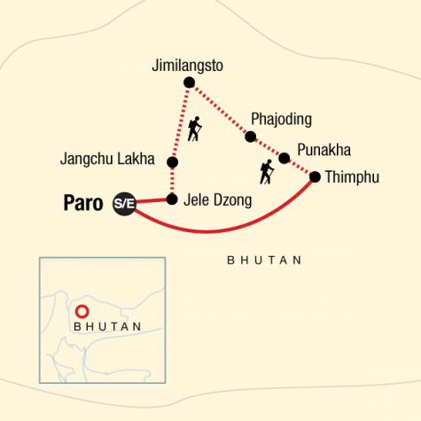 Bhutan Trekking - The Druk Path - Tour Map