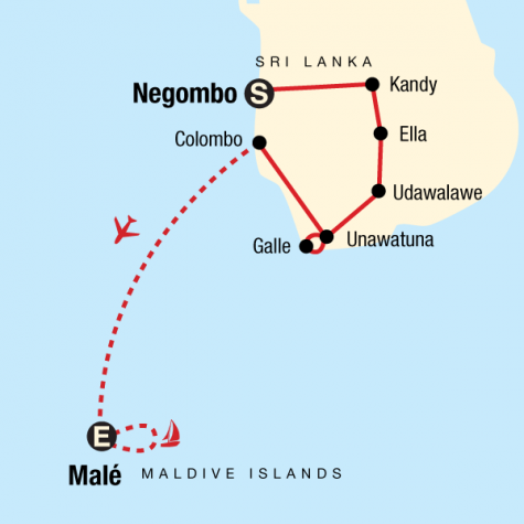 Sri Lanka & Maldives Adventure - Tour Map