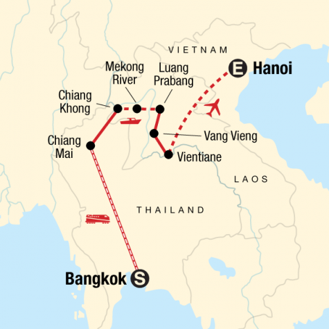 Thailand and Laos Adventure - Tour Map