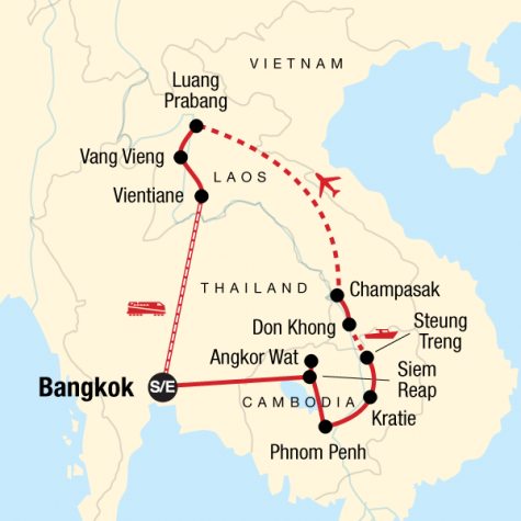 Cambodia & Laos Mekong Adventure - Tour Map