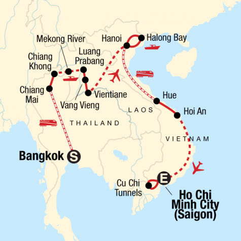Thailand, Laos & Vietnam Adventure - Tour Map