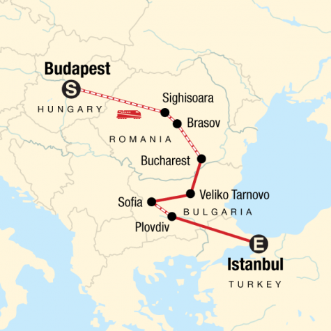 Budapest to Istanbul - Tour Map