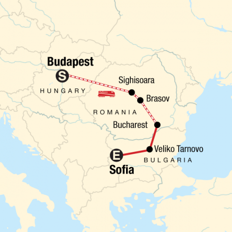 Budapest to Sofia Adventure - Tour Map