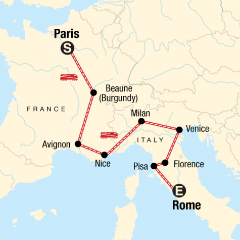 France & Italy Adventure - Tour Map