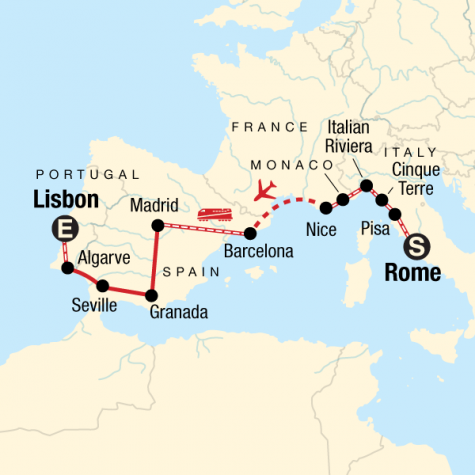 Rome to Lisbon on a Shoestring - Tour Map