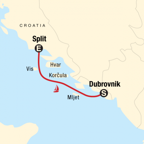 Sailing Croatia - Dubrovnik to Split - Tour Map