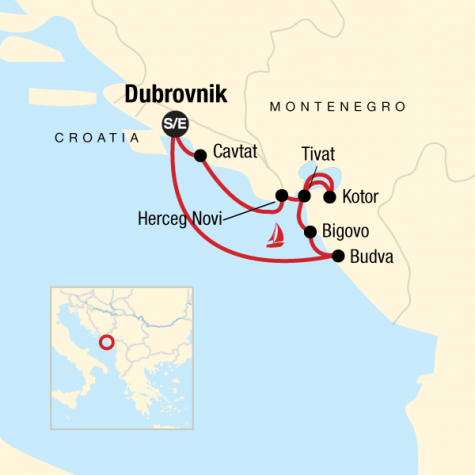 Montenegro Sailing - Dubrovnik to Dubrovnik - Tour Map