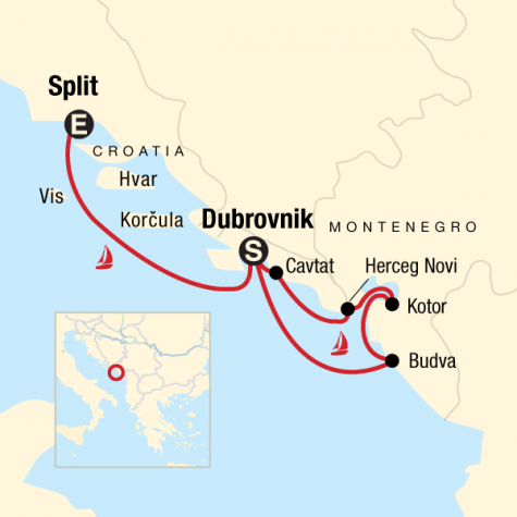 Montenegro & Croatia Sailing - Tour Map