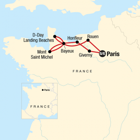 Paris & Normandy Highlights - Tour Map