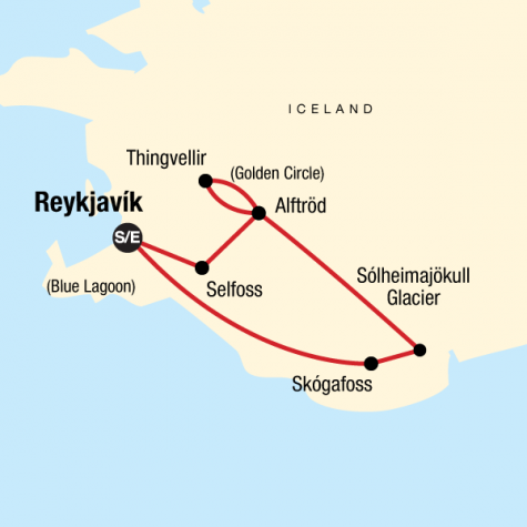 Iceland Northern Lights & Golden Circle - Tour Map