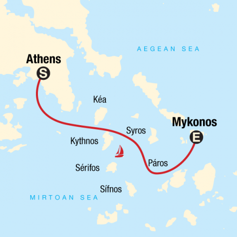 Sailing Greece - Athens to Mykonos - Tour Map