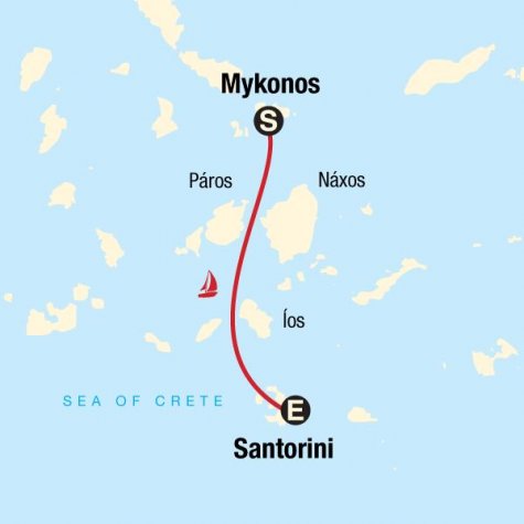 Sailing Greece - Mykonos to Santorini - Tour Map