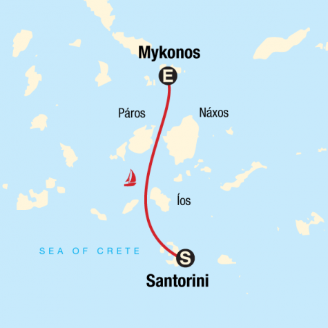 Sailing Greece - Santorini to Mykonos - Tour Map