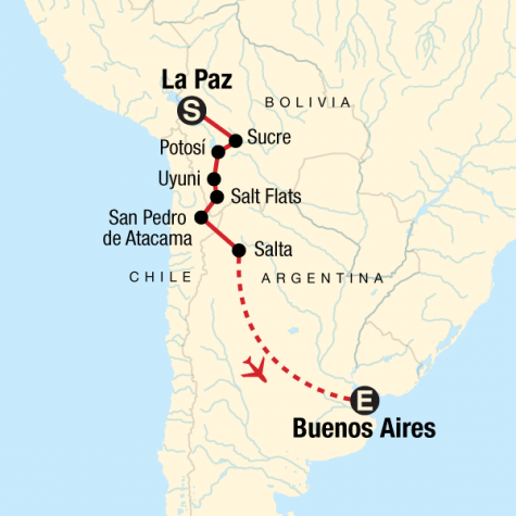 La Paz to Buenos Aires Adventure - Tour Map