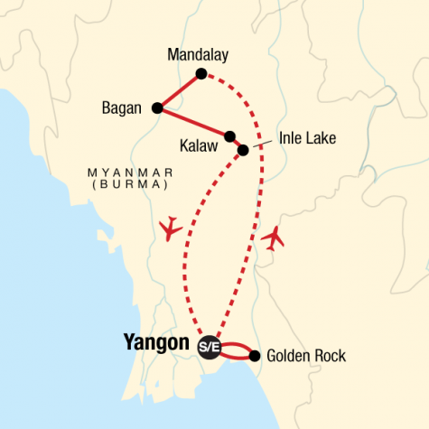 Classic Myanmar Adventure - Tour Map