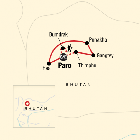 Bhutan Adventure - Tour Map