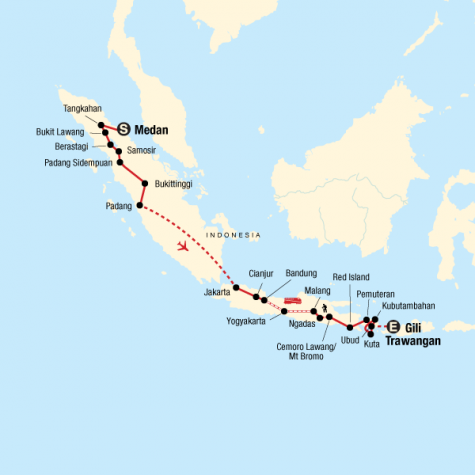 Indonesia Adventure – Sumatra, Java & Bali - Tour Map