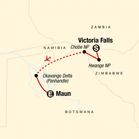 Botswana & Zimbabwe Safari - Tour Map