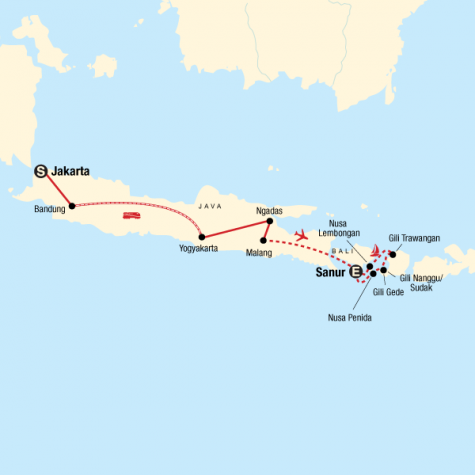 Best of Java & Sailing Adventure - Tour Map