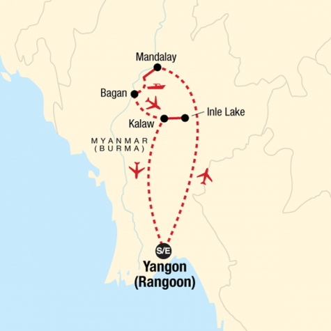 The Heart of Myanmar (Burma) - Tour Map