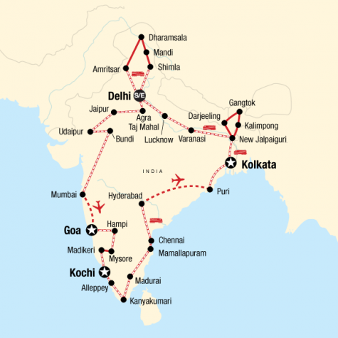 Indian Odyssey by Rail - Tour Map