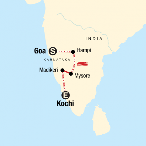 Southern India & Karnataka by Rail - Tour Map