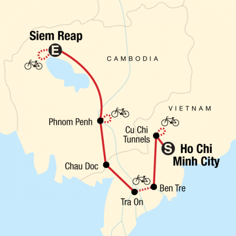 Cycle Indochina: Ho Chi Minh City to Siem Reap - Tour Map