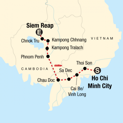 Mekong River Experience – Ho Chi Minh City to Siem Reap - Tour Map