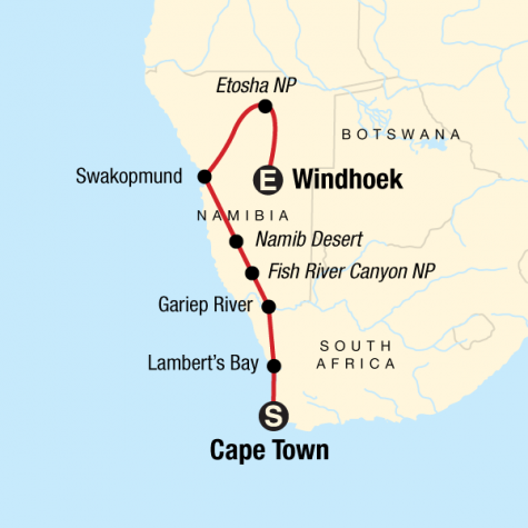 Cape and Namibia Adventure - Tour Map