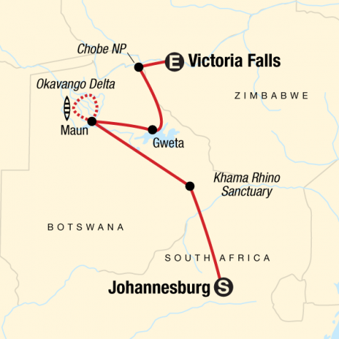 Botswana & Falls Adventure - Tour Map
