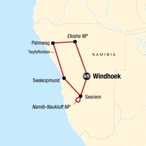Wonders of Namibia - Tour Map