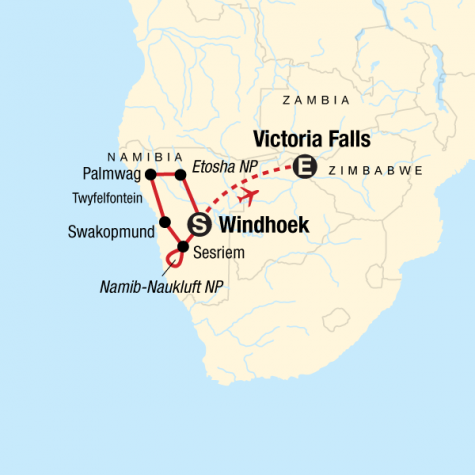Discover Namibia & Victoria Falls - Tour Map