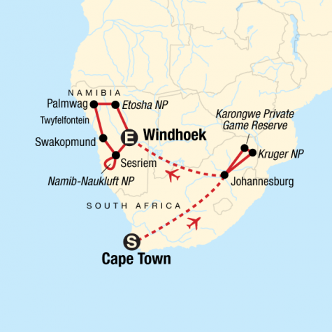 Cape Town, Kruger & Namibia - Tour Map