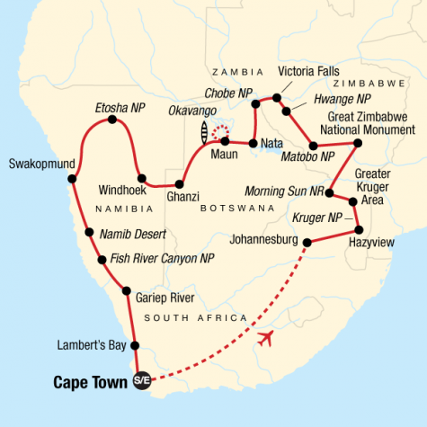 Highlights of Southern Africa - Tour Map