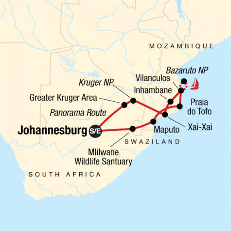 Mozambique, Kruger & Swazi Discoverer - Tour Map