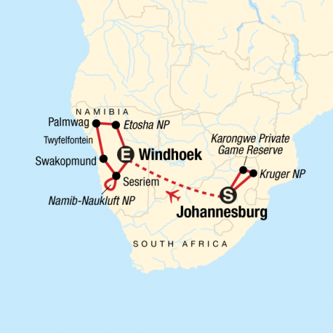 Discover Kruger & Namibia - Tour Map