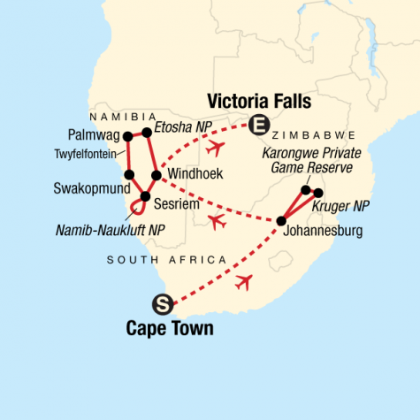 Southern Africa Highlights - Tour Map