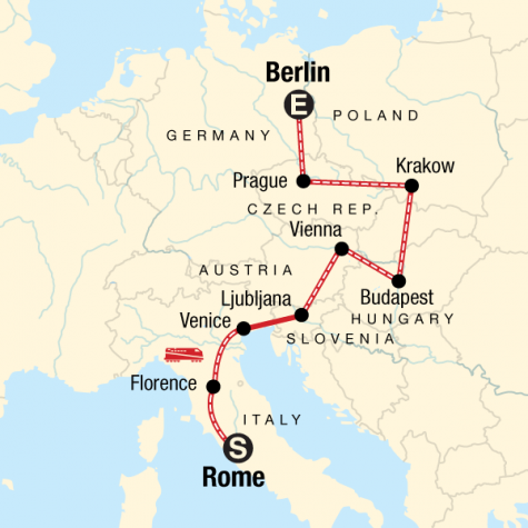 Rome to Berlin on a Shoestring - Tour Map