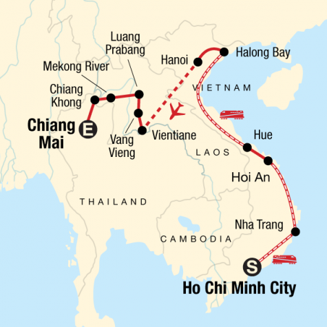 Vietnam & Laos on a Shoestring - Tour Map