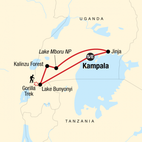 Uganda & Gorillas Overland - Tour Map