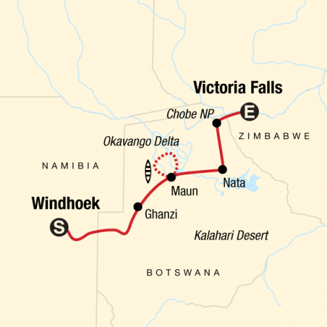 Botswana & Victoria Falls Adventure - Tour Map