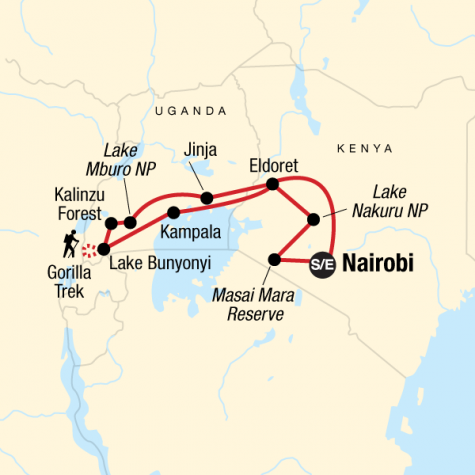 Kenya & Uganda Gorilla Adventure - Tour Map